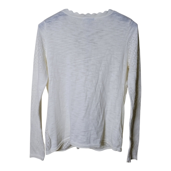 Frye Cream White Lightweight Crochet Knit Button Front Long Sleeve Cardigan - Picture 2 of 6